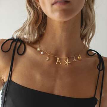 Ewrkbr Charm Initial Necklace - Gold Beach Jewelry