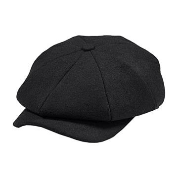 POUDAY Men's Newsboy Hat - Stylish Black Flat Cap for Winter