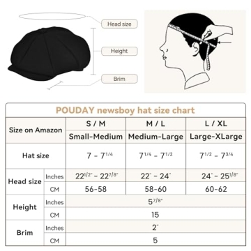 Men's Black Newsboy Cap - POUDAY Flat Winter Hat