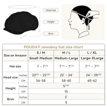Men's Black Newsboy Cap - POUDAY Flat Winter Hat