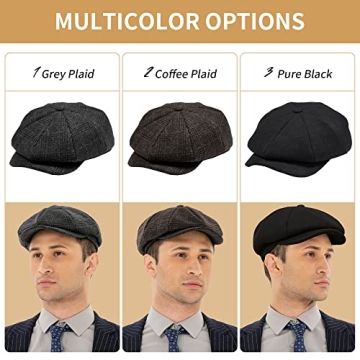 Men's Black Newsboy Cap - POUDAY Flat Winter Hat