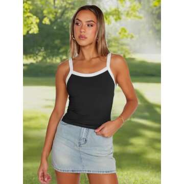 Trendy Queen Women's Camisole Tank Tops Sleeveless Racerback Cropped Cami Slim Fitted Tops Casual Summer Outifts 2024 Y2k Clothes Black M