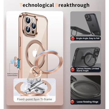 CD Metal Ring & Invisible 360° Spin Stand Magnetic Case for iPhone 16 Pro Max - Shockproof, Clear, ...