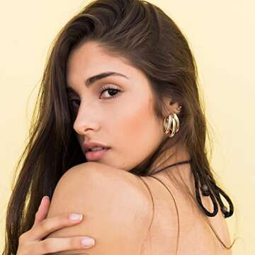 Chunky Gold Hoop Earrings for Women, Triple Hoop Earrings, Multi Tube C Thick Hoops Earrings, Best Gift for Women