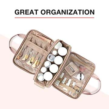 BAGSMART Travel Makeup Bag - Water-resistant Cosmetic Organizer for Full Sized Toiletries, Shampoo, ...