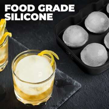 Zulay Kitchen Silicone Ice Cube Trays Set of 2 - Large Square Ice Cube Molds and Sphere Ice Ball Mak...