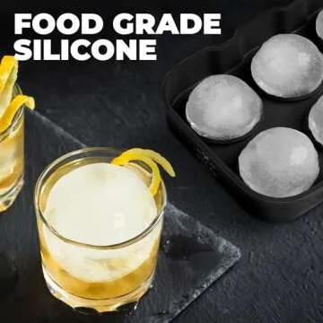 Zulay Kitchen Silicone Ice Cube Trays Set of 2 - Large Square Ice Cube Molds and Sphere Ice Ball Mak...