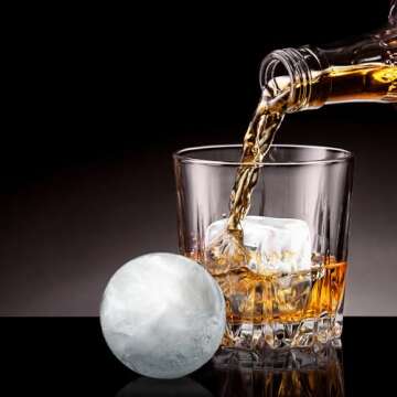 Zulay Kitchen Silicone Ice Cube Trays Set of 2 - Large Square Ice Cube Molds and Sphere Ice Ball Maker with Lid - Reusable Ice Mold For Whiskey, Cocktails, Bourbon (Black)