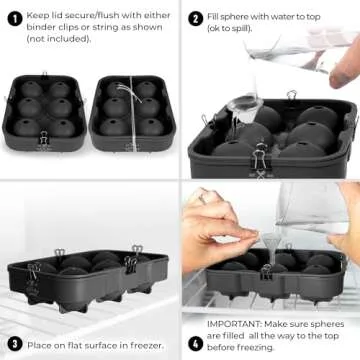 Zulay Kitchen Silicone Ice Cube Trays Set of 2 - Large Square Ice Cube Molds and Sphere Ice Ball Maker with Lid - Reusable Ice Mold For Whiskey, Cocktails, Bourbon (Black)