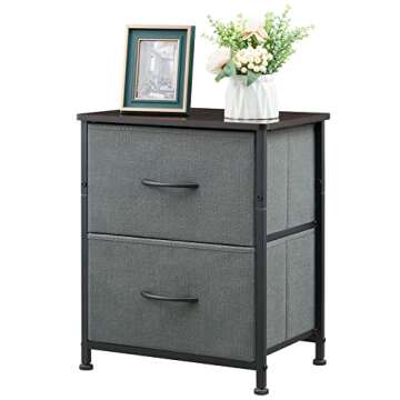 Somdot Nightstand Set of 2, Small Dresser for Bedroom with 2 Drawers, Bedside Table Night Stand End Table with Fabric Bins for Bedroom Kids Closet Dorm Guest Room, Charcoal Grey