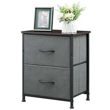 Somdot Nightstand Set of 2, Small Dresser for Bedroom with 2 Drawers, Bedside Table Night Stand End Table with Fabric Bins for Bedroom Kids Closet Dorm Guest Room, Charcoal Grey