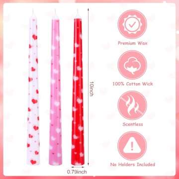 EBaokuup 6 Pcs Valentines Heart Taper Candles-10 Unscented Valentine's Day Taper Candles-Red Taper C...