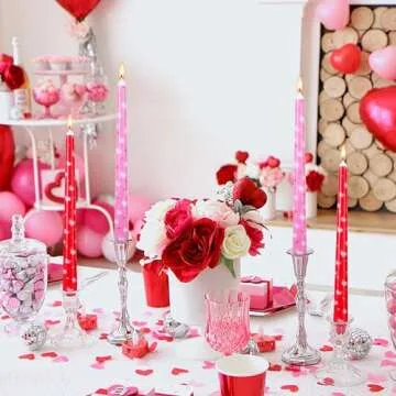 EBaokuup 6 Pcs Valentines Heart Taper Candles-10 Unscented Valentine's Day Taper Candles-Red Taper Candles for Valentine Anniversary Home Table Decoration Wedding Holiday Gift