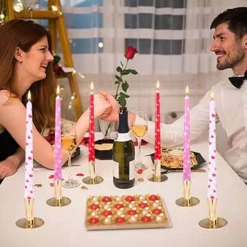 EBaokuup 6 Pcs Valentines Heart Taper Candles-10 Unscented Valentine's Day Taper Candles-Red Taper Candles for Valentine Anniversary Home Table Decoration Wedding Holiday Gift