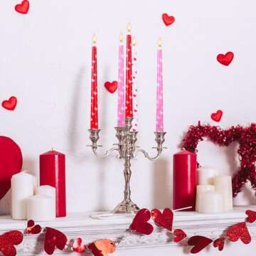 EBaokuup 6 Pcs Valentines Heart Taper Candles-10 Unscented Valentine's Day Taper Candles-Red Taper Candles for Valentine Anniversary Home Table Decoration Wedding Holiday Gift