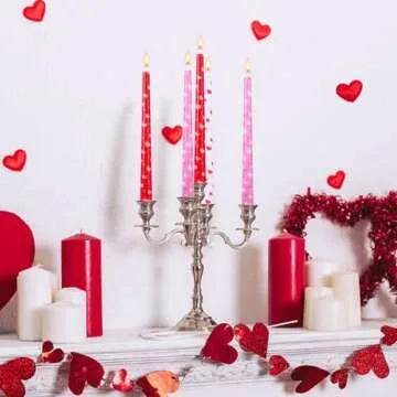 EBaokuup 6 Pcs Valentines Heart Taper Candles-10 Unscented Valentine's Day Taper Candles-Red Taper Candles for Valentine Anniversary Home Table Decoration Wedding Holiday Gift