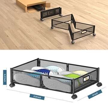 Under Bed Storage Containers, Under Bed Shoe Storage With Wheels, Foldable Bedroom Storage Organization with Handles, Under Bed Storage Bins Drawer For Clothes, Blankets And Shoes, Bedding