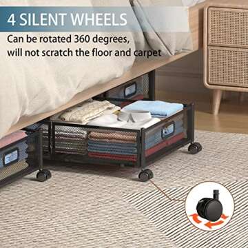 Under Bed Storage Containers, Under Bed Shoe Storage With Wheels, Foldable Bedroom Storage Organization with Handles, Under Bed Storage Bins Drawer For Clothes, Blankets And Shoes, Bedding