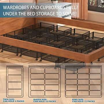Under Bed Storage Containers, Under Bed Shoe Storage With Wheels, Foldable Bedroom Storage Organization with Handles, Under Bed Storage Bins Drawer For Clothes, Blankets And Shoes, Bedding
