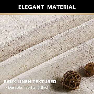 PrinceDeco Primitive Textured Linen 100% Blackout Curtains for Bedroom/Living Room Energy Saving Window Treatment Curtain Drapes, Burlap Fabric with White Thermal Insulated Liner (52 x 96in, Natural)