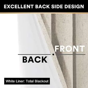 PrinceDeco Primitive Textured Linen 100% Blackout Curtains for Bedroom/Living Room Energy Saving Window Treatment Curtain Drapes, Burlap Fabric with White Thermal Insulated Liner (52 x 96in, Natural)