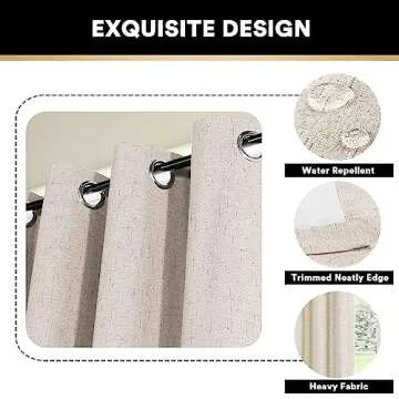 PrinceDeco Primitive Textured Linen 100% Blackout Curtains for Bedroom/Living Room Energy Saving Window Treatment Curtain Drapes, Burlap Fabric with White Thermal Insulated Liner (52 x 96in, Natural)