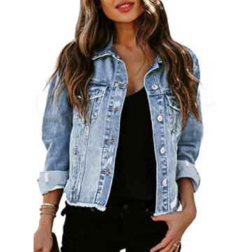 Sidefeel Womens Oversized Denim Jacket - Lightweight Distressed Shacket