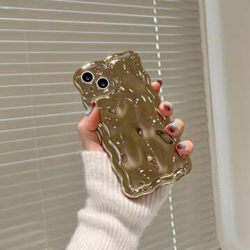 FABSPARK Case for iPhone 15 Pro,3D Meteorite Bubble Pattern Electroplate Plating Glitter Curly Wavy ...