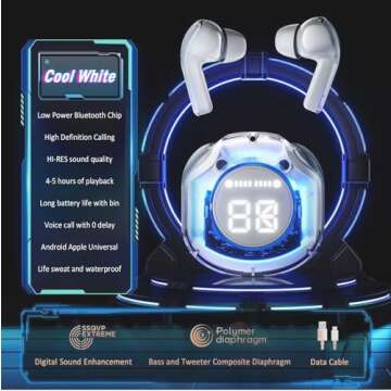 Waterproof wireless earphones, 5.3 Bluetooth wireless earphones with touch control, 10 meter connect...