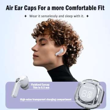 Waterproof wireless earphones, 5.3 Bluetooth wireless earphones with touch control, 10 meter connected running stereo electronic sports game earphones, small body/noise reduction/charging case, Black