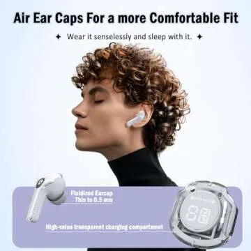 Waterproof wireless earphones, 5.3 Bluetooth wireless earphones with touch control, 10 meter connected running stereo electronic sports game earphones, small body/noise reduction/charging case, Black