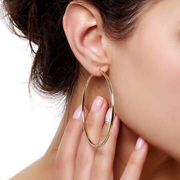 60mm Big Round Endless Hoop Earrings For Women (yellow gold)