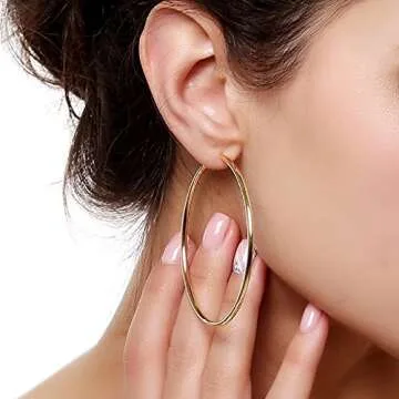 60mm Big Round Endless Hoop Earrings For Women (yellow gold)