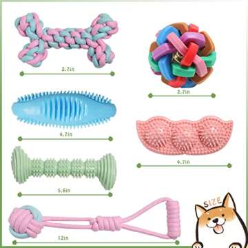 JMZDS&JL Dog Chew Toys for Puppies, 6 Pack Pet Teething Toys for Playtime and Teeth Cleaning, Squeaky Toys for Dogs Rubber Ball Dog Rope Toy Durable Pet Toys for Dogs Interactive Plush Dog Toys