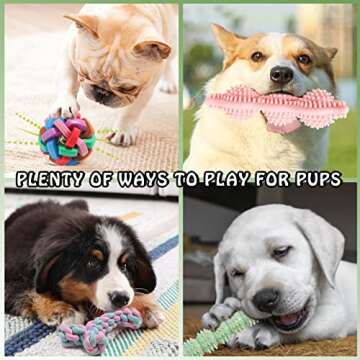 JMZDS&JL Dog Chew Toys for Puppies, 6 Pack Pet Teething Toys for Playtime and Teeth Cleaning, Squeaky Toys for Dogs Rubber Ball Dog Rope Toy Durable Pet Toys for Dogs Interactive Plush Dog Toys
