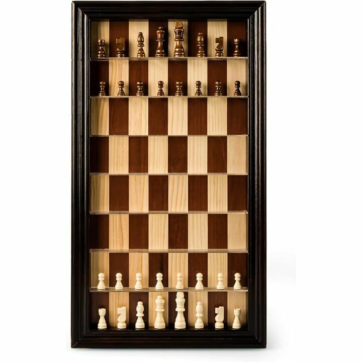 Wall Mounted Vertical Chess Board Set with 32 Pieces