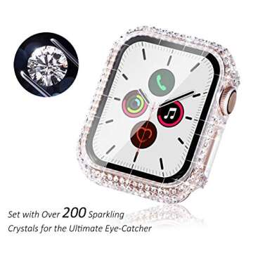 Surace Compatible with Apple Watch Case 44mm for Apple Watch Series 6/5/4/3/2/1, Bling Cases with Over 200 Crystal Diamond Protective Cover Bumper for 38mm 40mm 42mm 44mm (44mm, Clear)