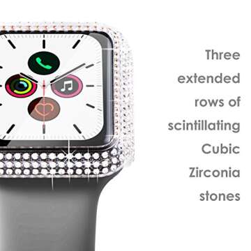 Surace Compatible with Apple Watch Case 44mm for Apple Watch Series 6/5/4/3/2/1, Bling Cases with Over 200 Crystal Diamond Protective Cover Bumper for 38mm 40mm 42mm 44mm (44mm, Clear)