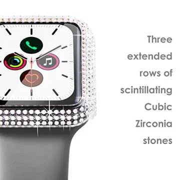 Surace Compatible with Apple Watch Case 44mm for Apple Watch Series 6/5/4/3/2/1, Bling Cases with Over 200 Crystal Diamond Protective Cover Bumper for 38mm 40mm 42mm 44mm (44mm, Clear)