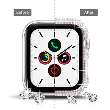 Surace Compatible with Apple Watch Case 44mm for Apple Watch Series 6/5/4/3/2/1, Bling Cases with Over 200 Crystal Diamond Protective Cover Bumper for 38mm 40mm 42mm 44mm (44mm, Clear)