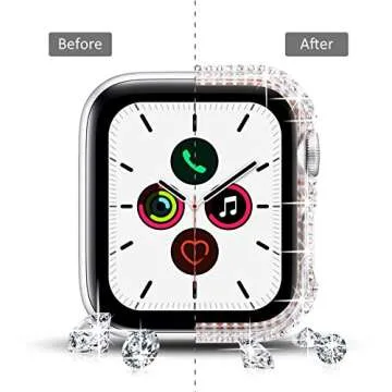 Surace Compatible with Apple Watch Case 44mm for Apple Watch Series 6/5/4/3/2/1, Bling Cases with Over 200 Crystal Diamond Protective Cover Bumper for 38mm 40mm 42mm 44mm (44mm, Clear)