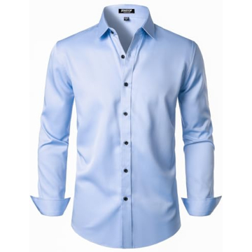 JEMITOP Men's Stretch Wrinkle Free Dress Shirts Formal Wedding Prom Long Sleeve Slim Fit Button Down...
