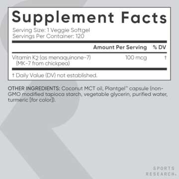 Sports Research Vitamin K2 MK7 with Coconut Oil 120 Softgels