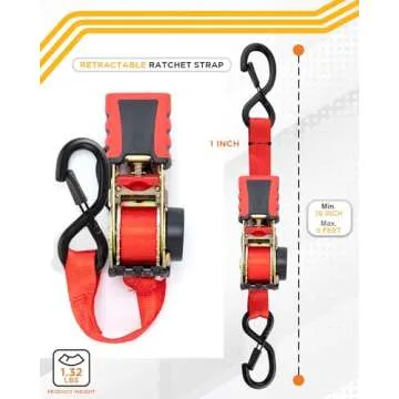 Strapinno 4pcs Retractable Ratchet Straps 1in x 6ft Bundle