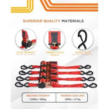 Strapinno 4pcs Retractable Ratchet Straps 1in x 6ft Bundle