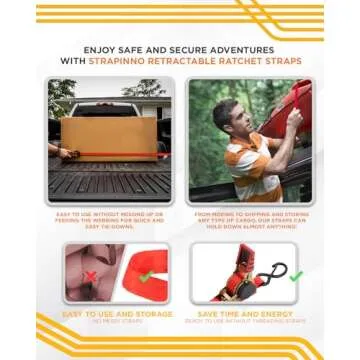 Strapinno 4pcs Retractable Ratchet Straps 1in x 6ft Bundle