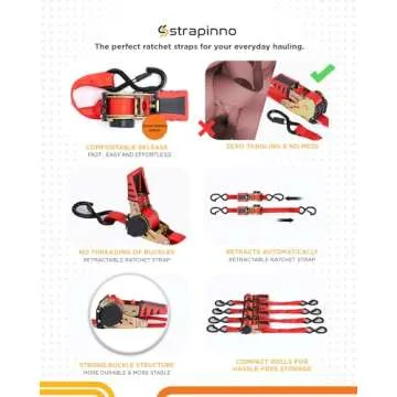 Strapinno 4pcs Retractable Ratchet Straps 1in x 6ft Bundle