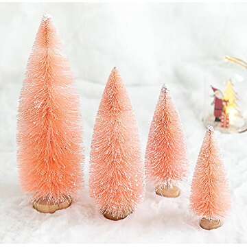 Firlar 4 PCS Artificial Mini Christmas Trees Set, Miniature Sisal Christmas Trees Bottle Brush Trees...
