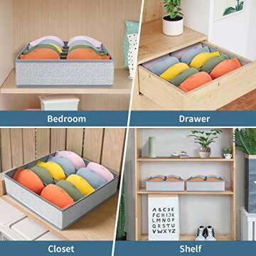 DIMJ Bra Organizer, 2 Pack Bra Storage Organizer for Drawer Closet, Foldable Drawer Organizers for Bras, Closet Organizers and Storage Bins for Bras (A-C Cup), Grey