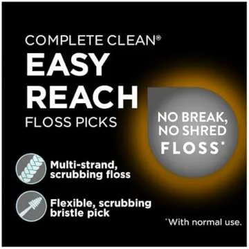 DenTek Complete Clean Easy Reach Floss Picks, Advanced Fluoride Coating, Mouthwash Blast Flavor, 75 ct. (Pack of 2)